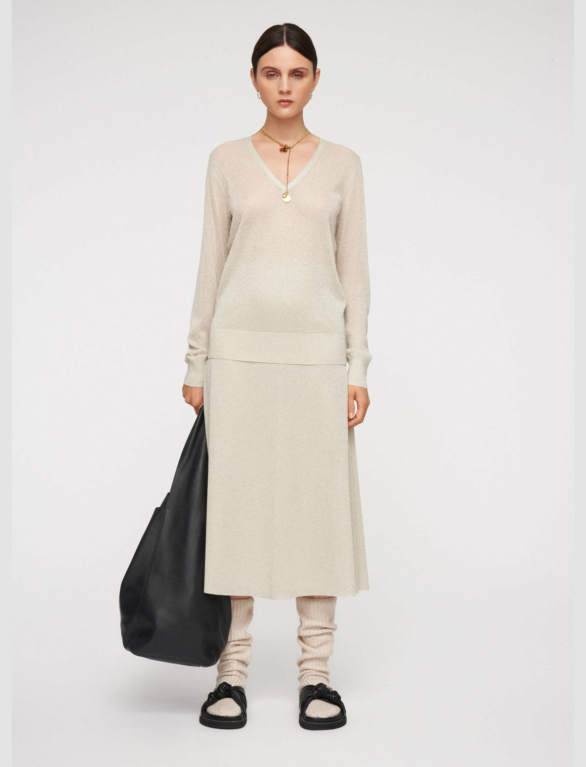 JOSEPH Fashion Women Lurex V Neck Jumper Ivory