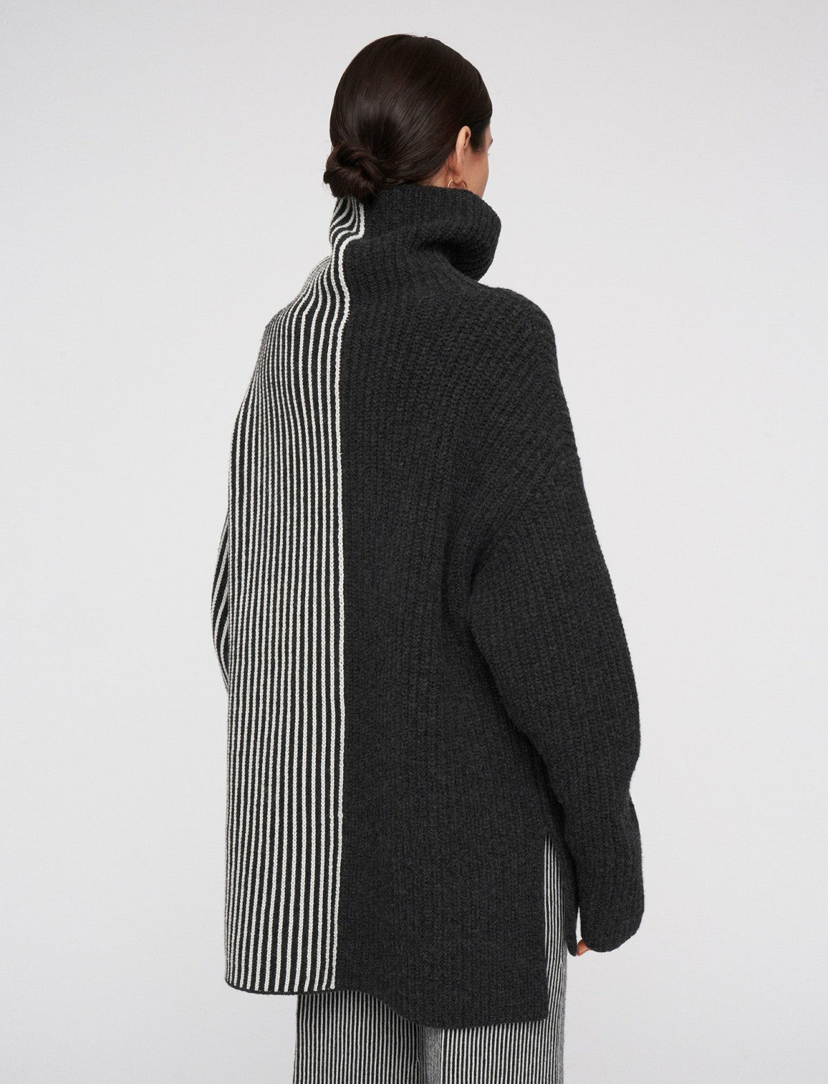 JOSEPH Fashion Women Graphic Cardigan Stitch High Neck Jumper Charcoal Combo