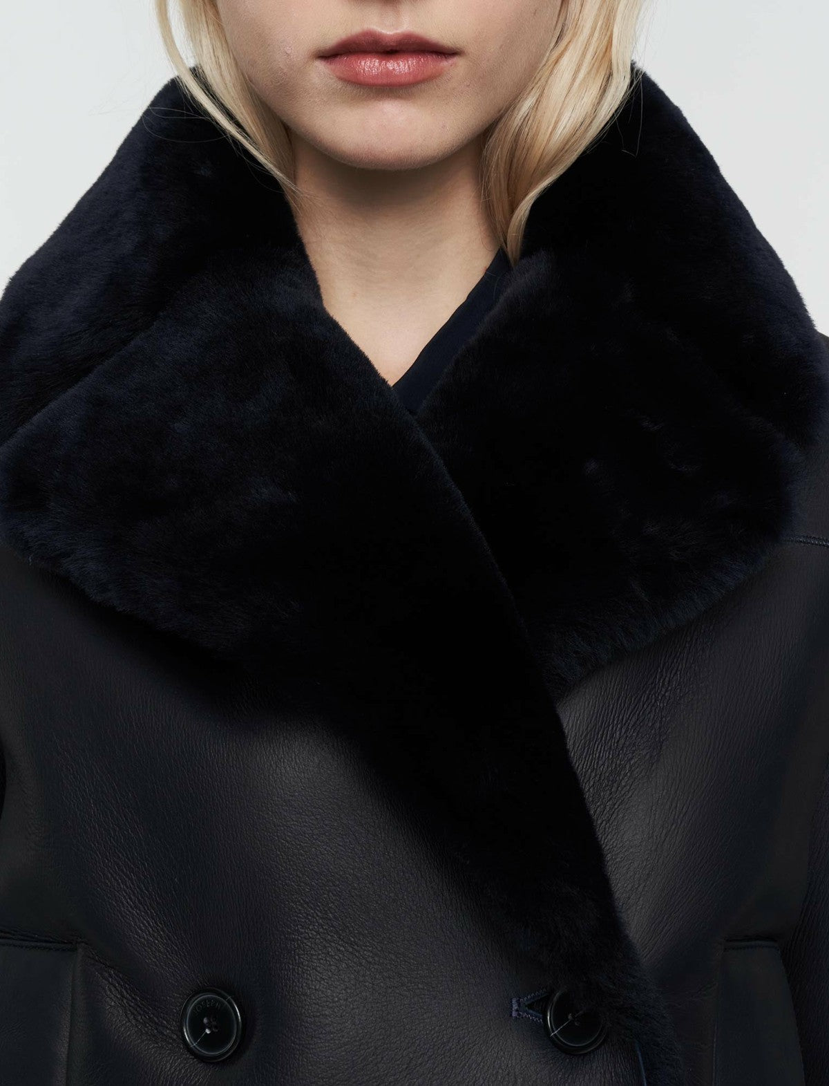 JOSEPH Fashion Women Shearling Calla Coat Navy