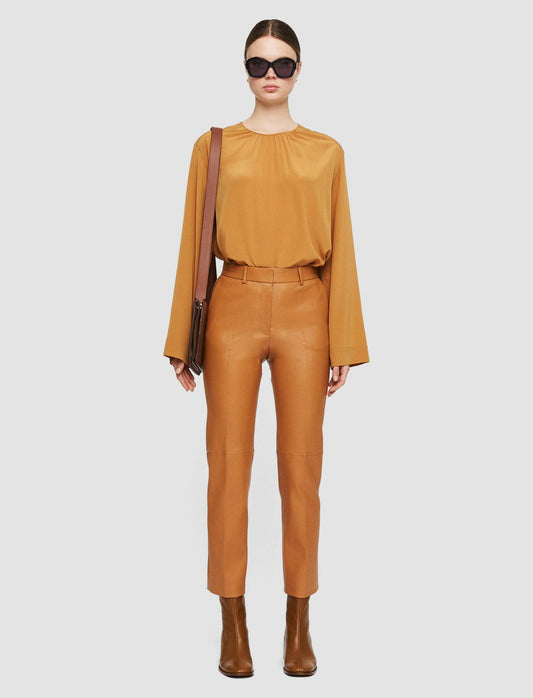 JOSEPH Fashion Women Coleman Leather Stretch Trousers Clay