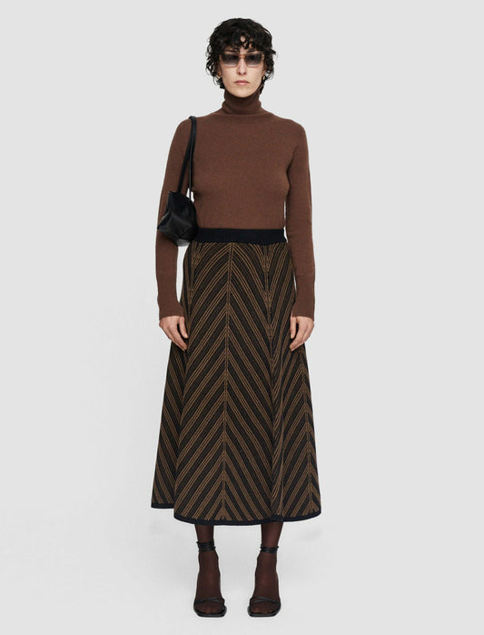 JOSEPH Fashion Women Chevron Ribbed Skirt Arabica/Black