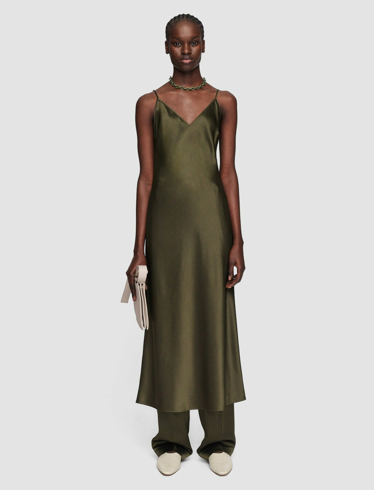JOSEPH Fashion Women Silk Satin Clea Dress Hass Avocado