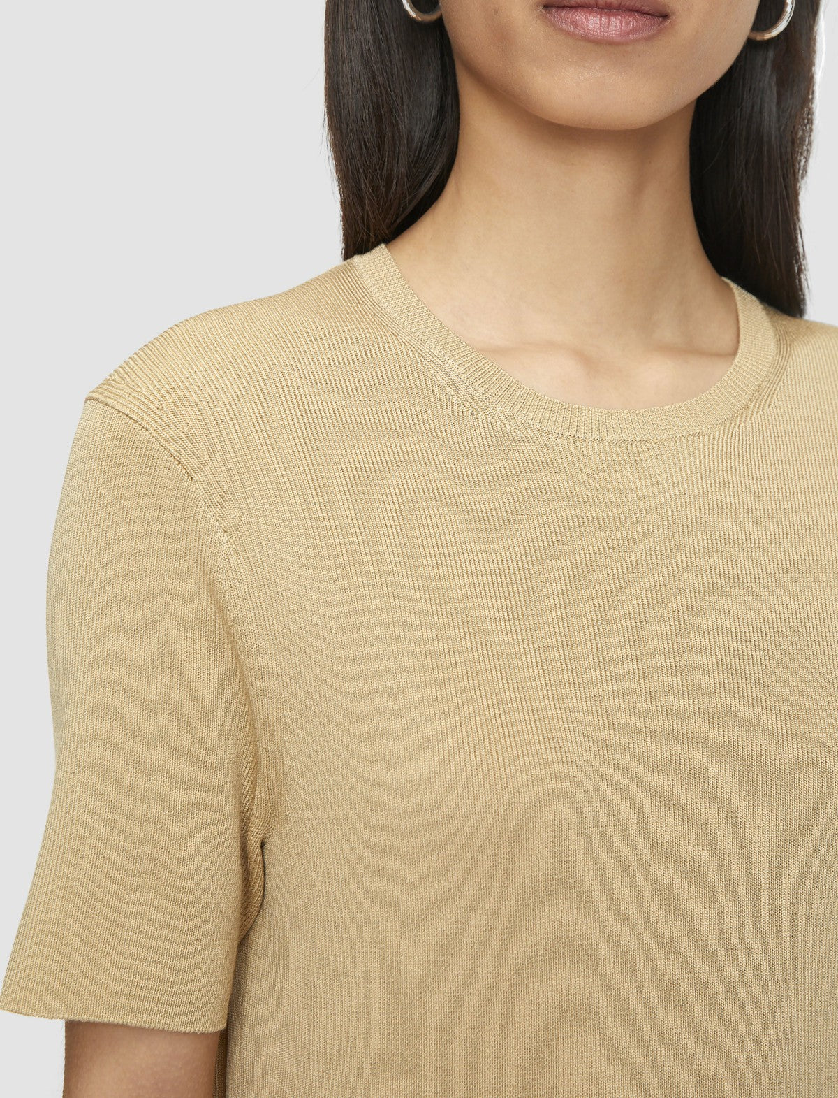 JOSEPH Fashion Women Satiny Rib Knit Top Desert Sand