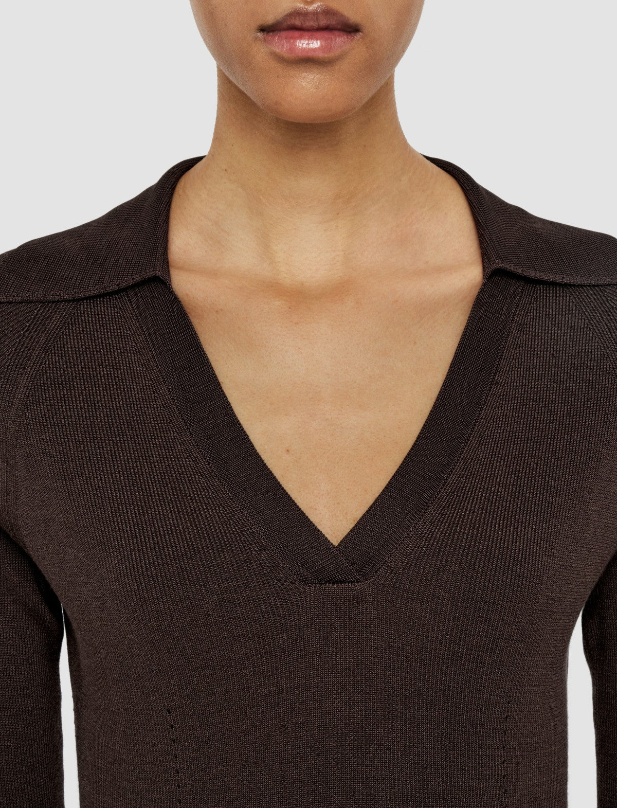 JOSEPH Fashion Women Satiny Rib Knit Polo Top Ebony