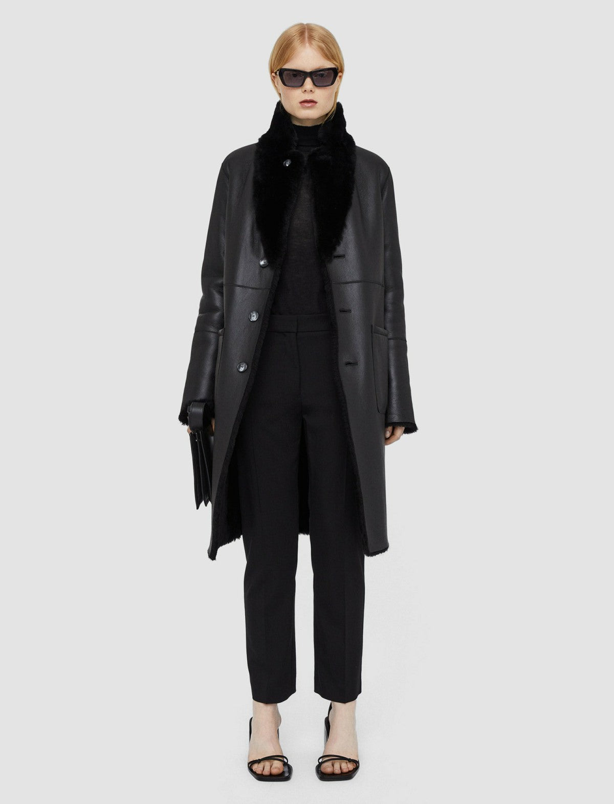 JOSEPH Fashion Women Britanny Reversible Shearling Coat Black