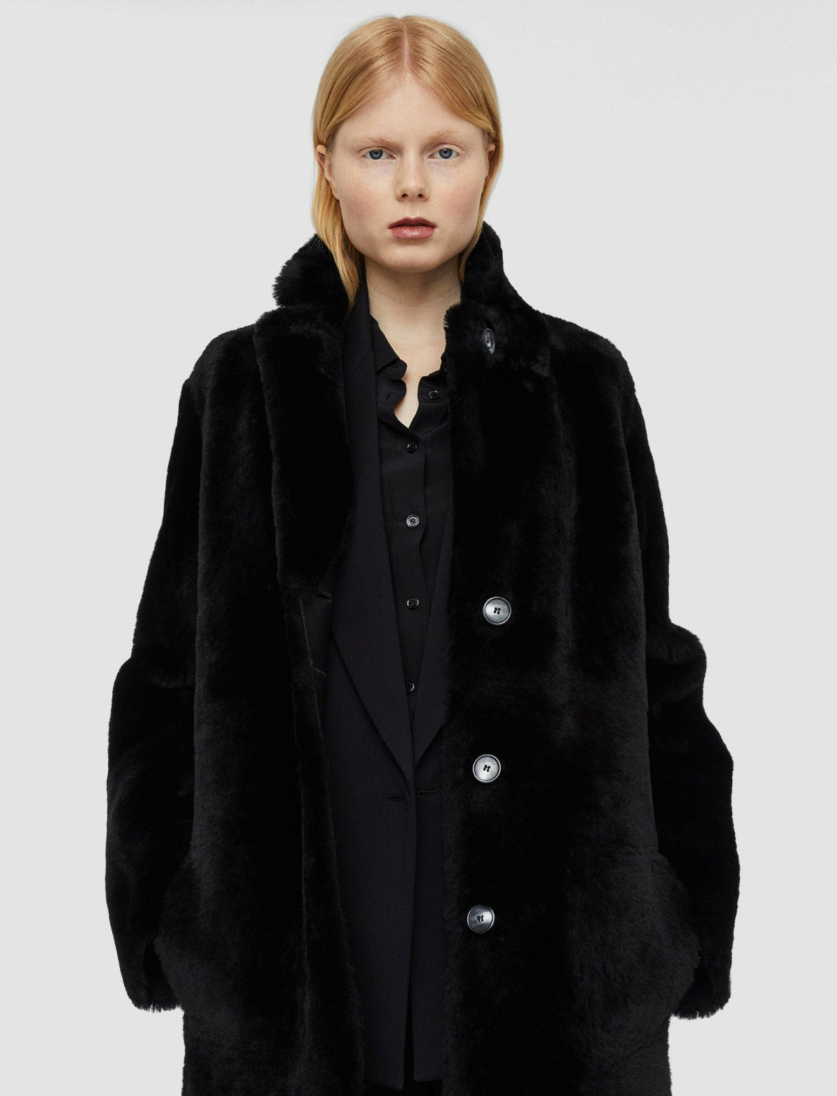 JOSEPH Fashion Women Britanny Reversible Shearling Coat Black