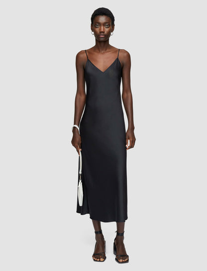 JOSEPH Fashion Women Silk Satin Clea Dress Black