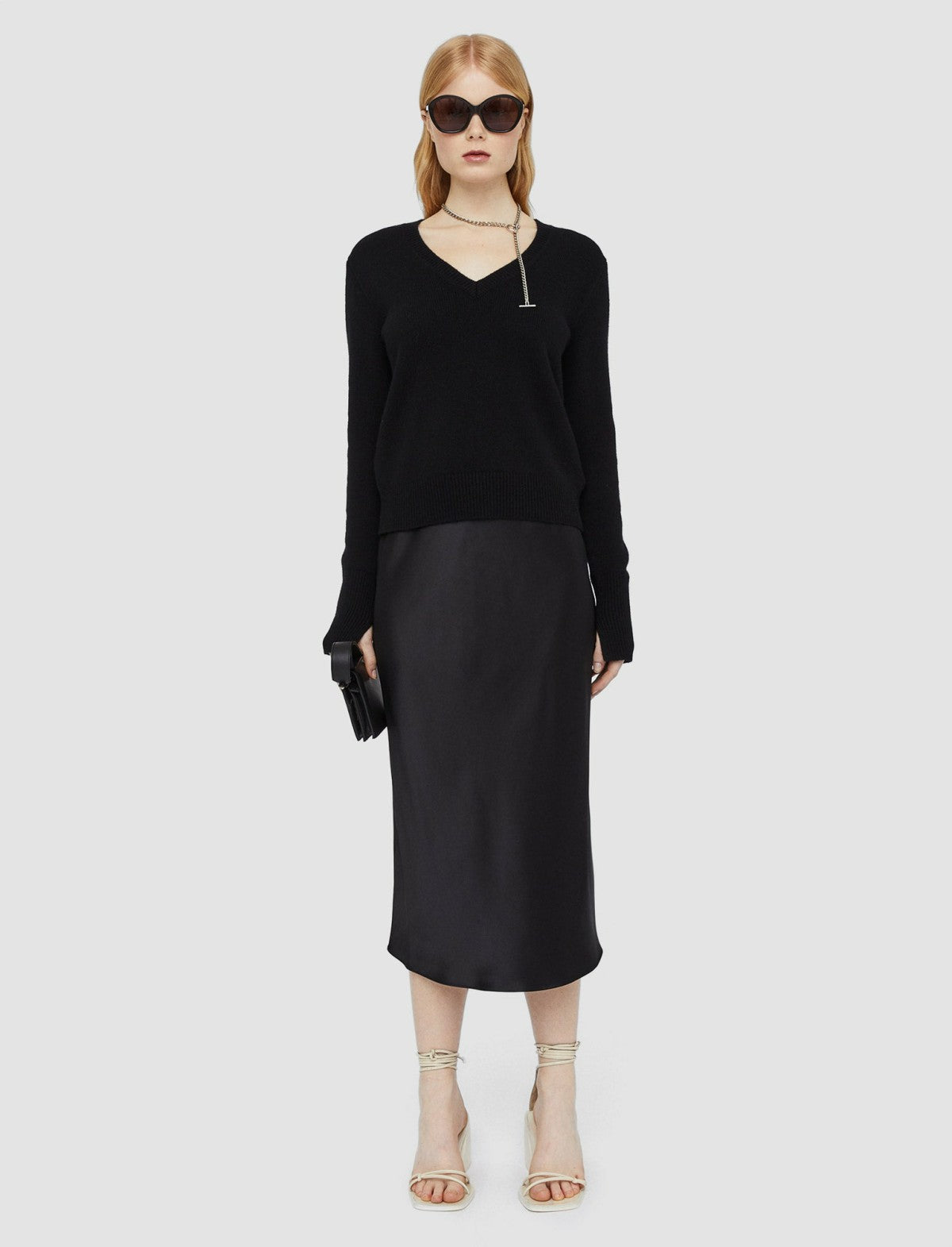 JOSEPH Fashion Women Pure Cashmere V Neck Jumper Black