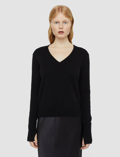 JOSEPH Fashion Women Pure Cashmere V Neck Jumper Black