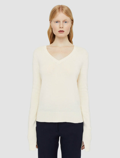 JOSEPH Fashion Women Pure Cashmere V Neck Jumper Ivory