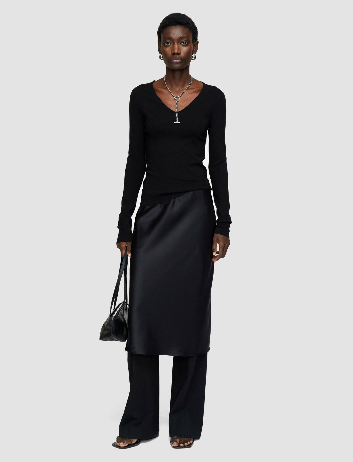 JOSEPH Fashion Women Silk Stretch V Neck Top Black