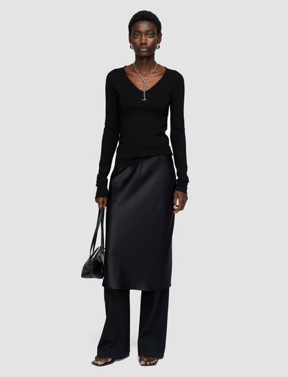 JOSEPH Fashion Women Silk Stretch V Neck Top Black