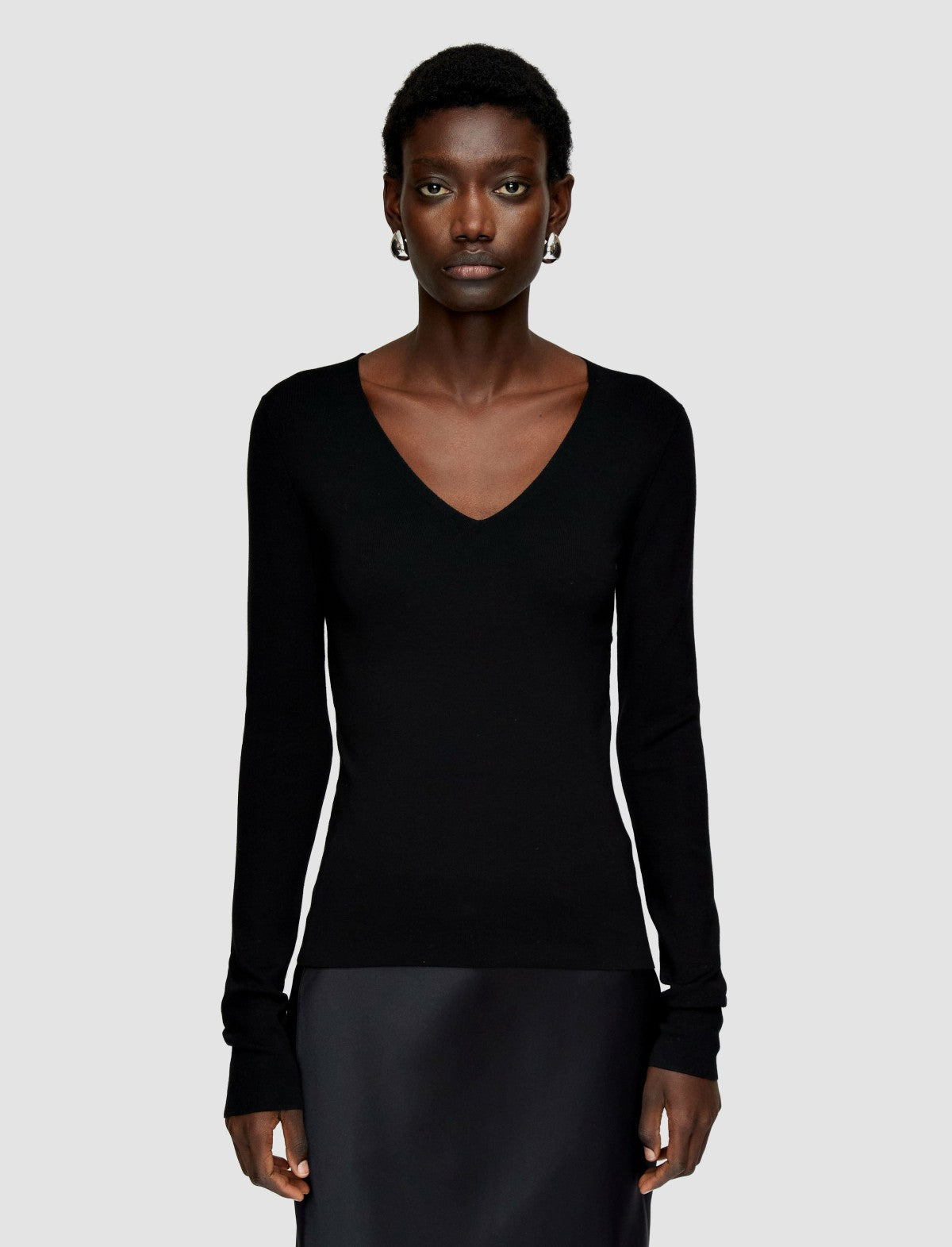 JOSEPH Fashion Women Silk Stretch V Neck Top Black