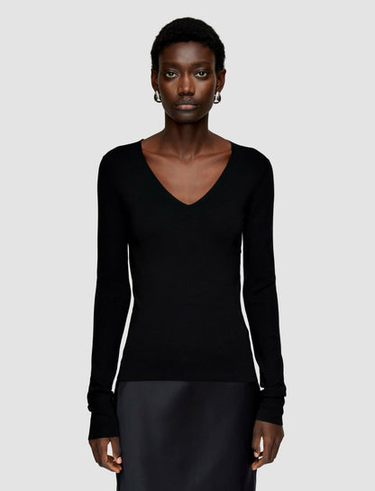 JOSEPH Fashion Women Silk Stretch V Neck Top Black