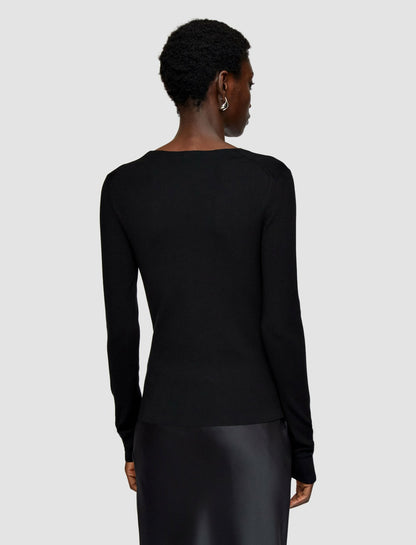 JOSEPH Fashion Women Silk Stretch V Neck Top Black