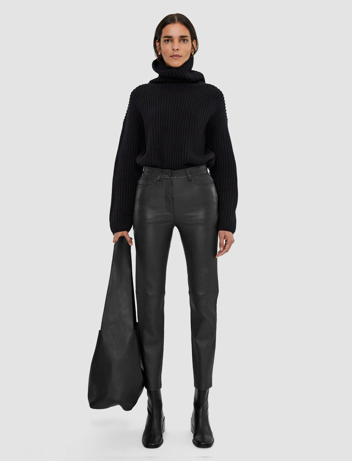JOSEPH Fashion Women Leather Stretch Teddy Trousers Black