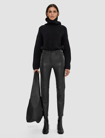 JOSEPH Fashion Women Leather Stretch Teddy Trousers Black
