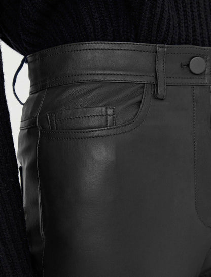 JOSEPH Fashion Women Leather Stretch Teddy Trousers Black