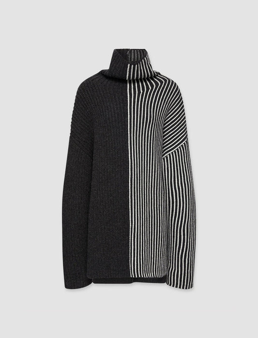 JOSEPH Fashion Women Graphic Cardigan Stitch High Neck Jumper Charcoal Combo