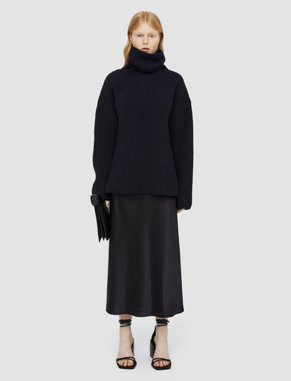 JOSEPH Fashion Women Cardigan Stitch High Neck Jumper Navy