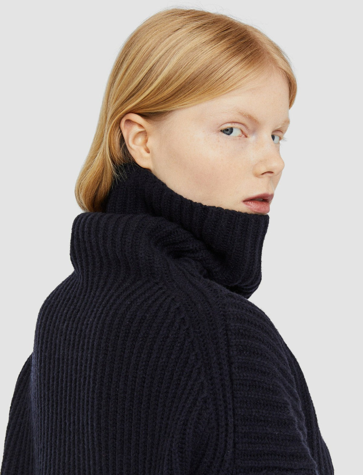 JOSEPH Fashion Women Cardigan Stitch High Neck Jumper Navy