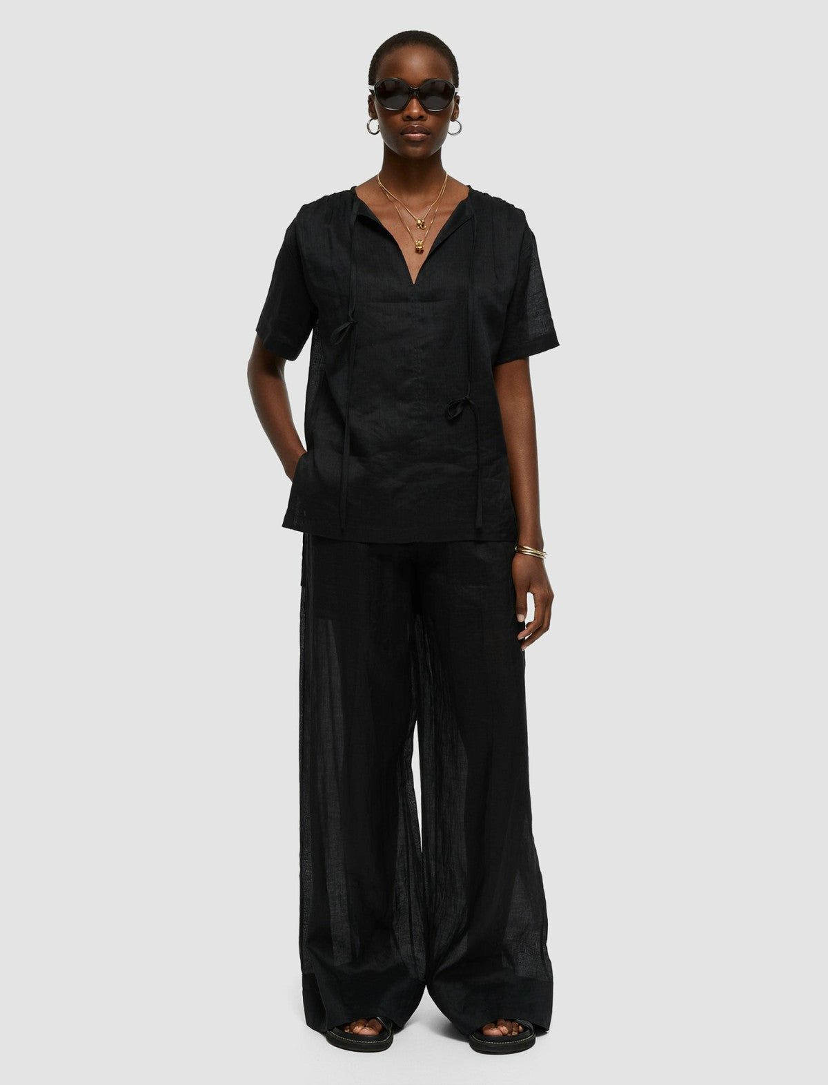 JOSEPH Fashion Women Ramie Voile Birna Top Black