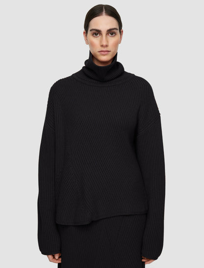 JOSEPH Fashion Women Luxe Cardigan Stitch High Neck Jumper Black