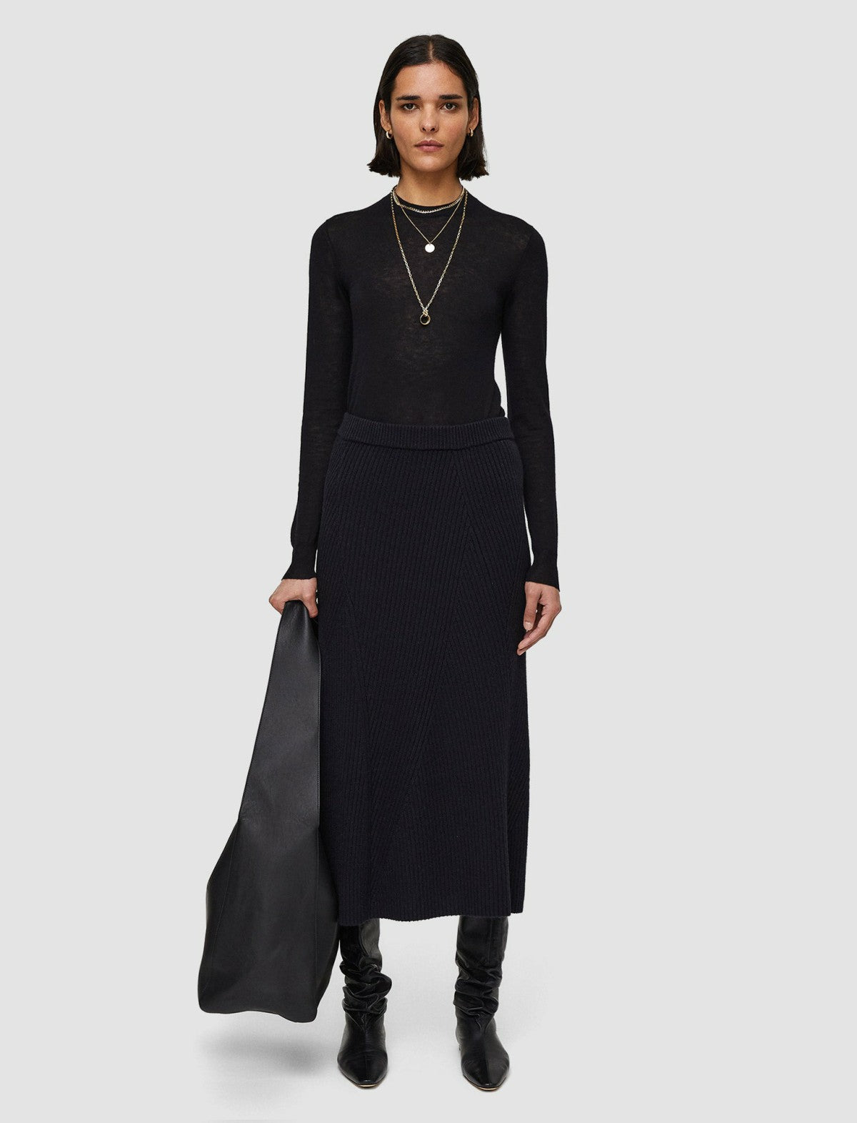 JOSEPH Fashion Women Luxe Cardigan Stitch Skirt Black