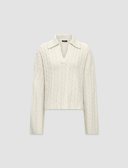 JOSEPH Fashion Women Light Cable Knit Polo Neck Jumper Ivory