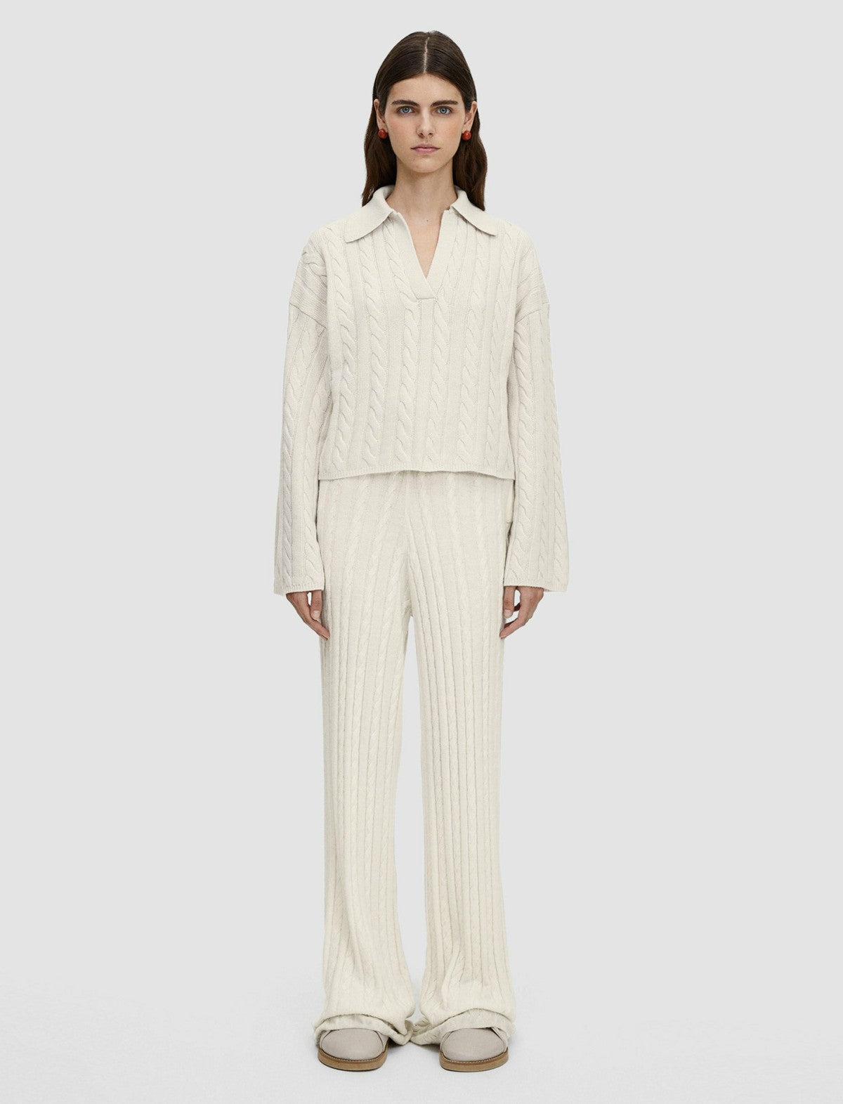 JOSEPH Fashion Women Light Cable Knit Polo Neck Jumper Ivory