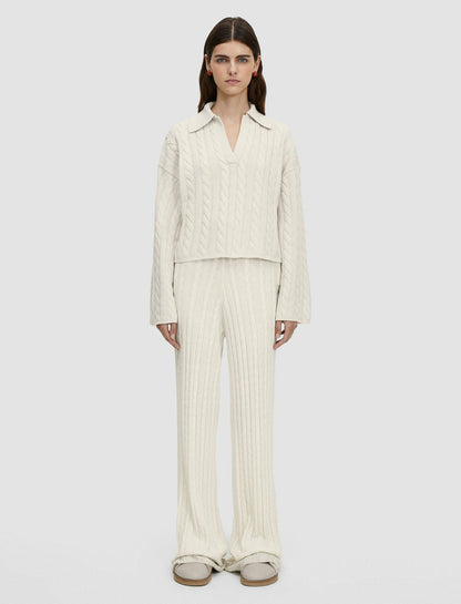 JOSEPH Fashion Women Light Cable Knit Polo Neck Jumper Ivory