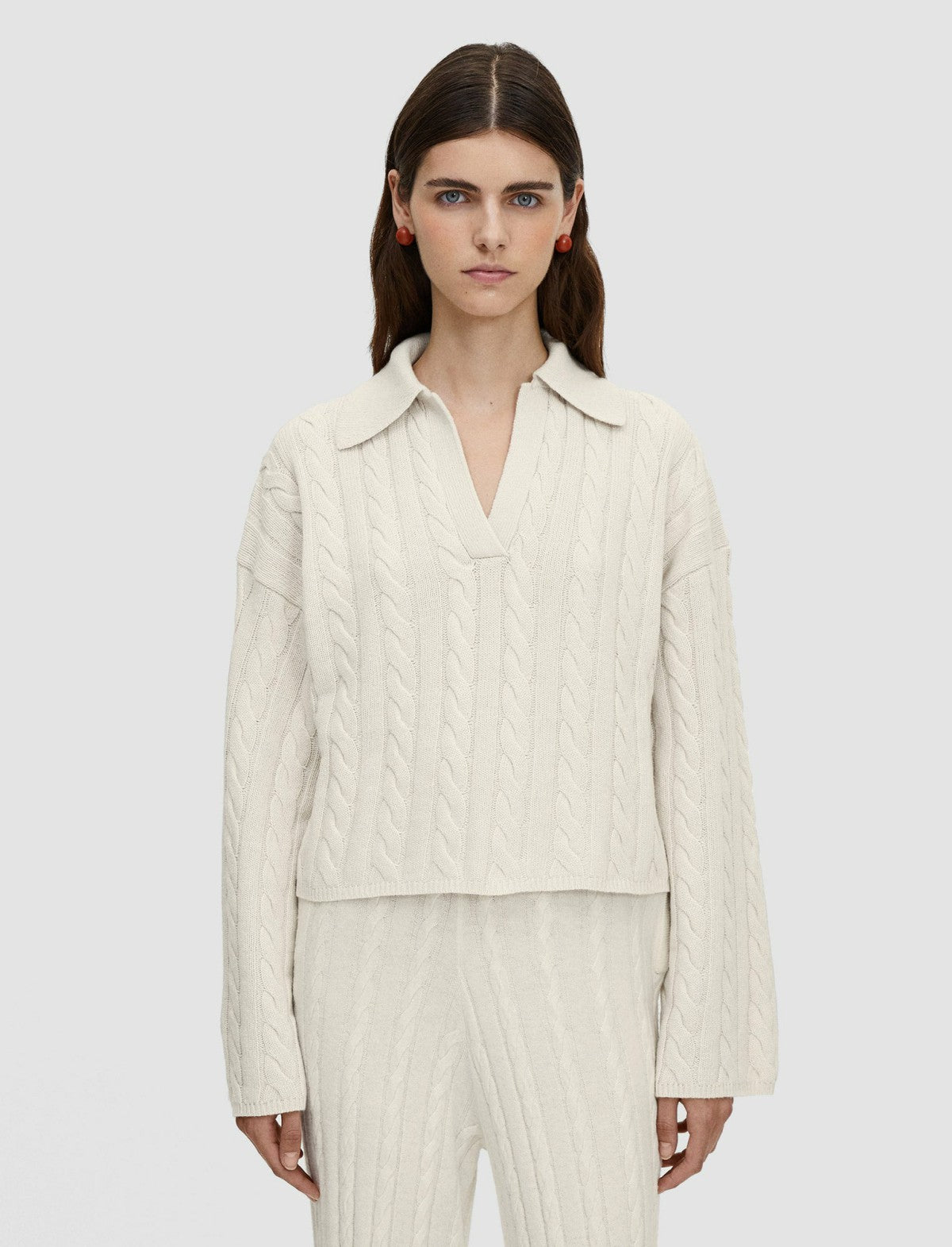 JOSEPH Fashion Women Light Cable Knit Polo Neck Jumper Ivory