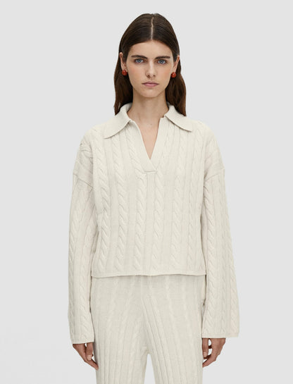 JOSEPH Fashion Women Light Cable Knit Polo Neck Jumper Ivory