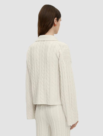 JOSEPH Fashion Women Light Cable Knit Polo Neck Jumper Ivory