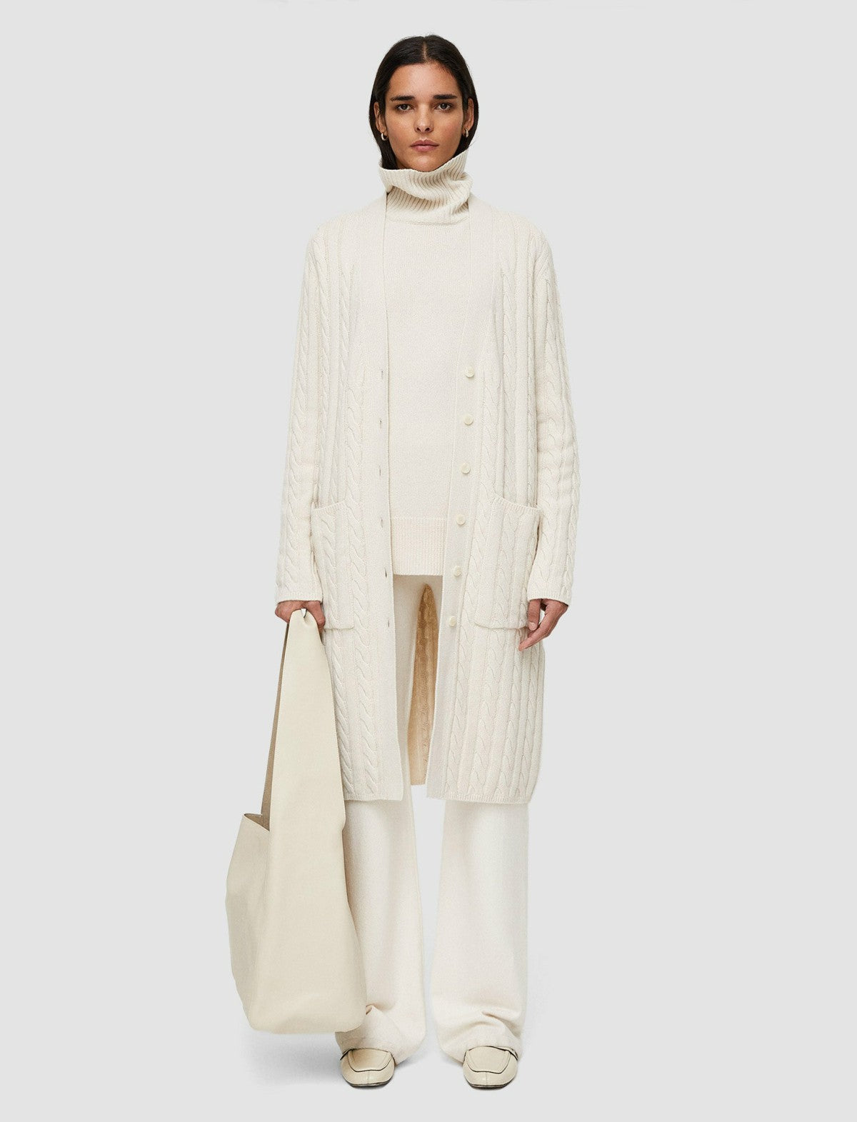 JOSEPH Fashion Women Light Cable Knit Long Cardigan Ivory