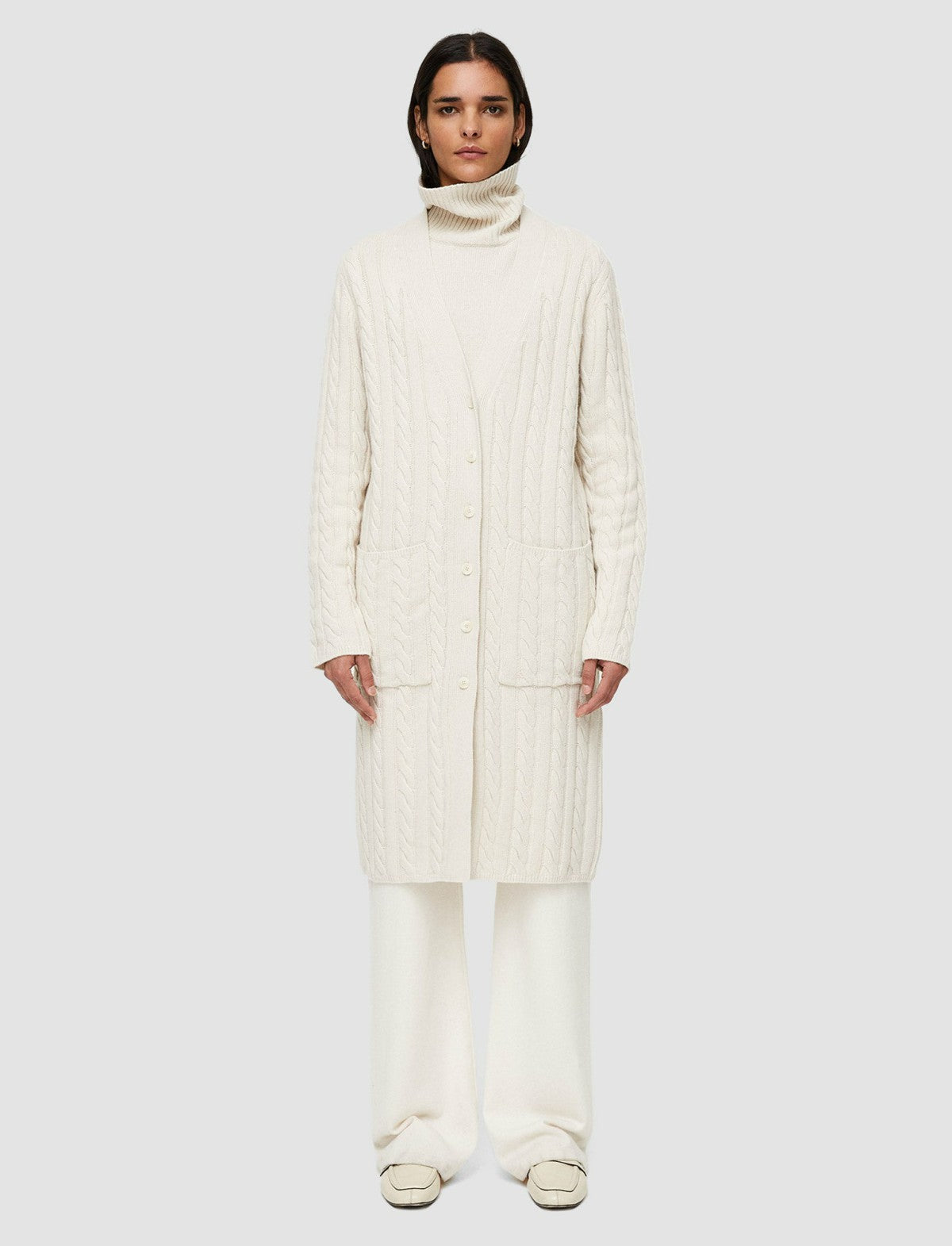 JOSEPH Fashion Women Light Cable Knit Long Cardigan Ivory