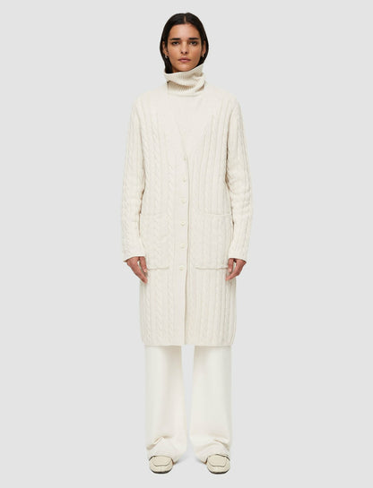 JOSEPH Fashion Women Light Cable Knit Long Cardigan Ivory