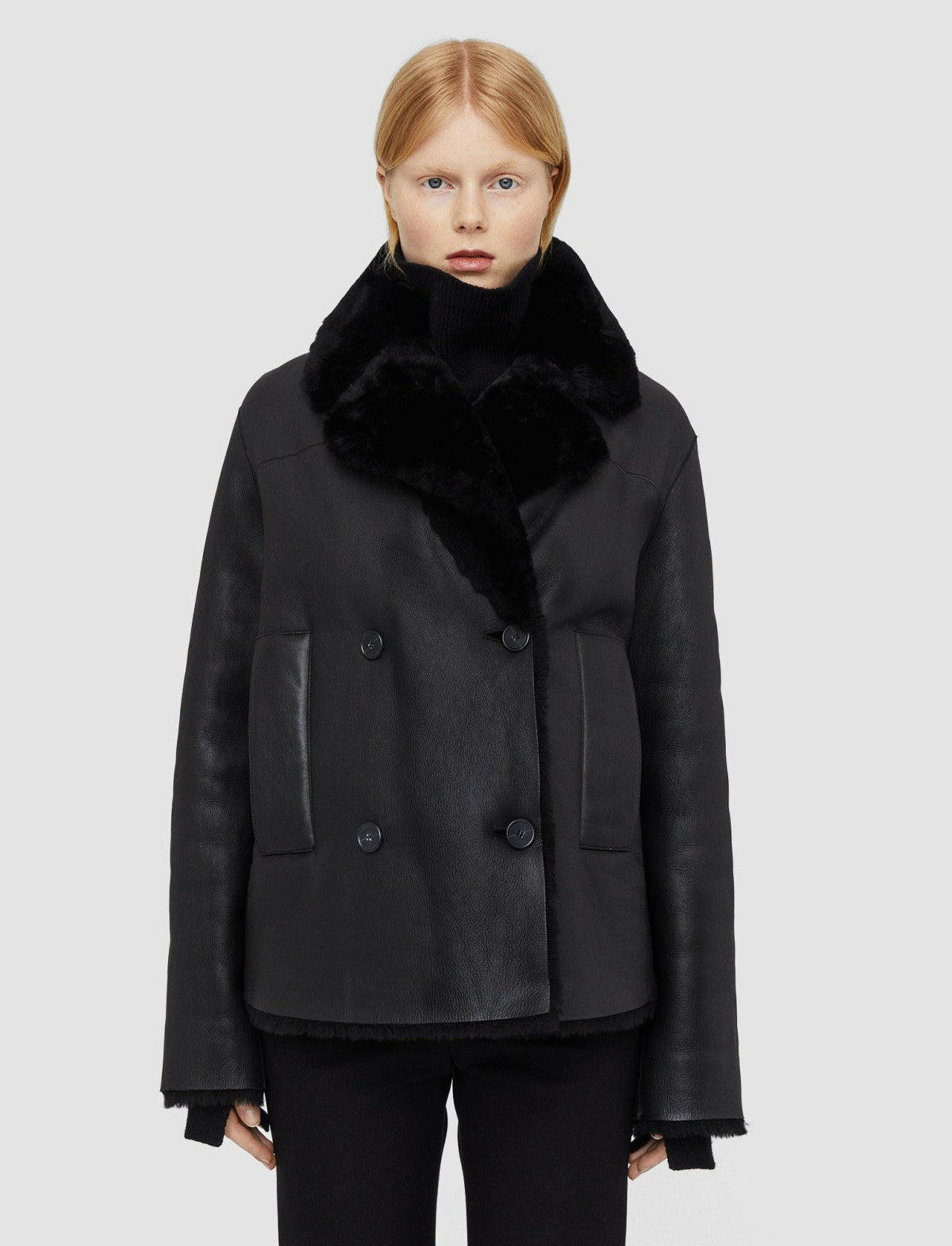 JOSEPH Fashion Women Shearling Calla Coat Black