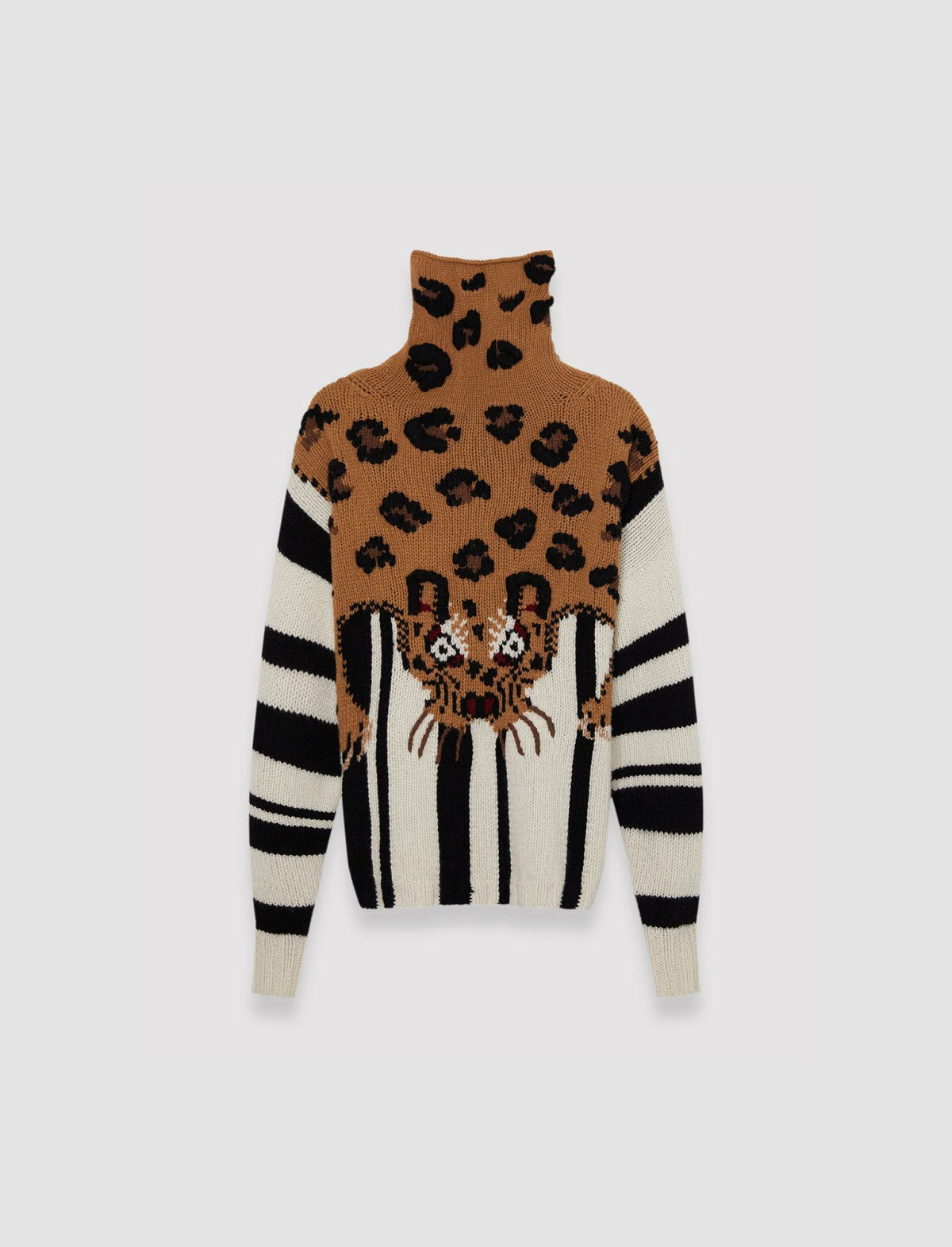 JOSEPH Fashion Women Leopard Knit High Neck Jumper Camel Combo