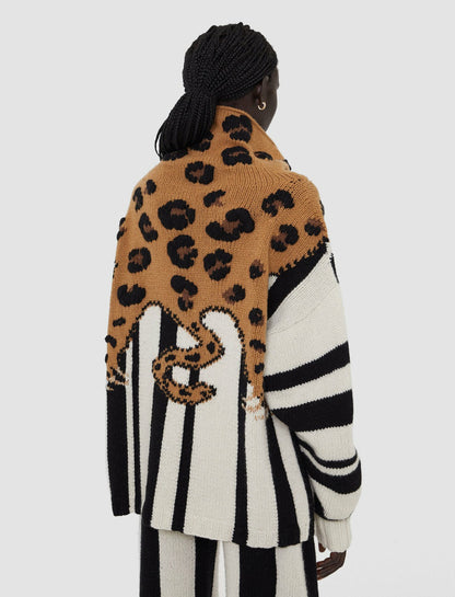 JOSEPH Fashion Women Leopard Knit High Neck Jumper Camel Combo