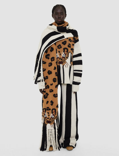 JOSEPH Fashion Women Leopard Knit Scarf Camel Combo