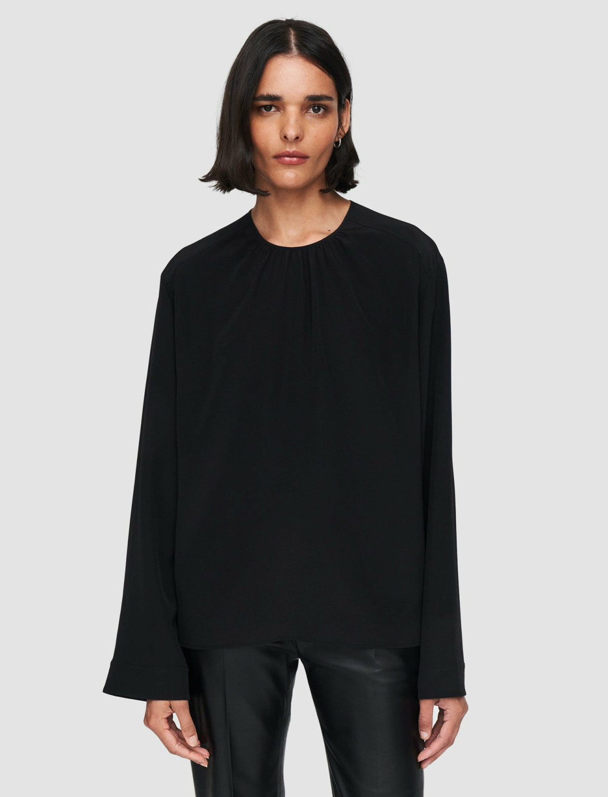 JOSEPH Fashion Women Silk Crepe de Soie Braidwood Blouse Black
