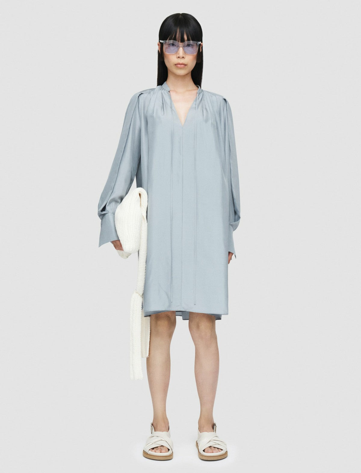 JOSEPH Fashion Women Silk Habotai Dewar Dress Dusty Blue