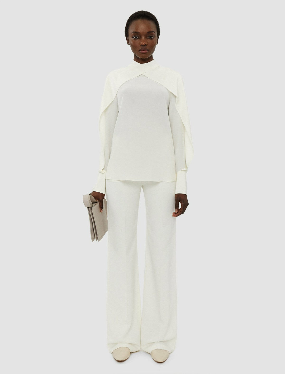 JOSEPH Fashion Women Bailie Silk Crepe de Chine Blouse Ivory