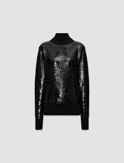 JOSEPH Fashion Women Sequins Knit High Neck Jumper Black