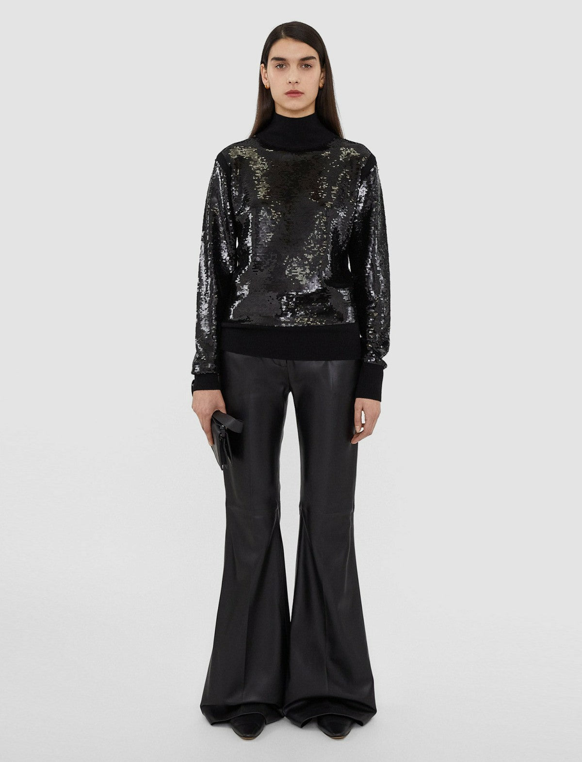 JOSEPH Fashion Women Sequins Knit High Neck Jumper Black
