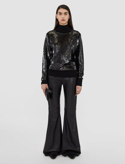 JOSEPH Fashion Women Sequins Knit High Neck Jumper Black