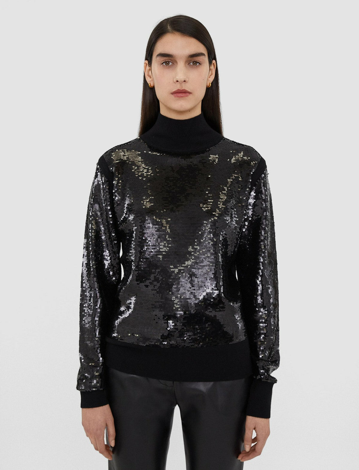JOSEPH Fashion Women Sequins Knit High Neck Jumper Black