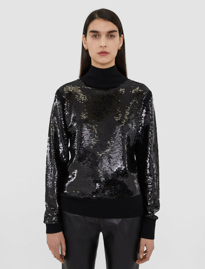 JOSEPH Fashion Women Sequins Knit High Neck Jumper Black