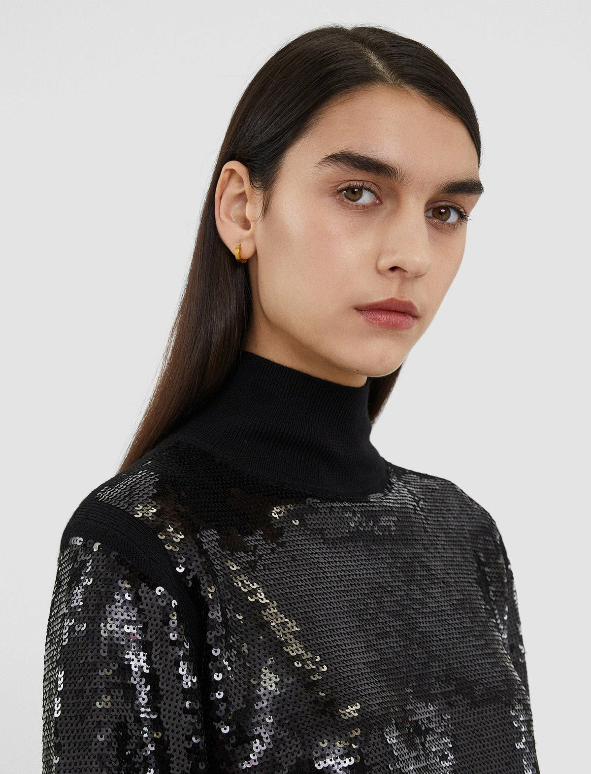 JOSEPH Fashion Women Sequins Knit High Neck Jumper Black